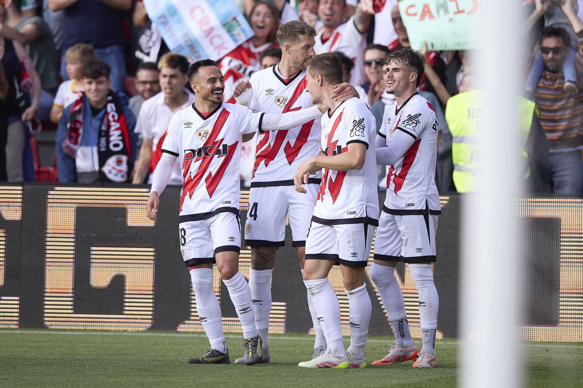Jorge de Frutos of Rayo Vallecano celebrates a goal during the Spanish League, LaLiga EA Sports, football match played between Rayo Vallecano and Real Betis Balompie at Estadio de Vallecas on May 15, 2025, in Madrid, Spain. AFP7 15/05/2025 ONLY FOR USE IN SPAIN. Oscar J. Barroso / AFP7 / Europa Press;2025;SOCCER;SPAIN;SPORT;ZSOCCER;ZSPORT;Rayo Vallecano v Real Betis Balompie - LaLiga EA Sports;