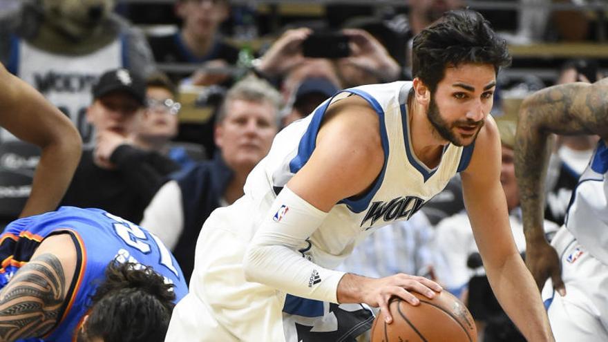 Rubio durante el partido entre los Thunder y los Timberwolves.