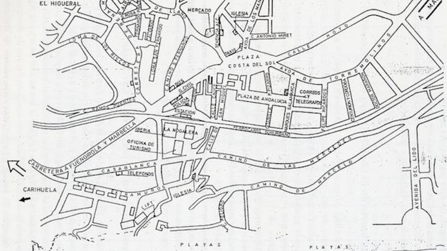 Plano de Torremolinos y sus playas en los años 60.