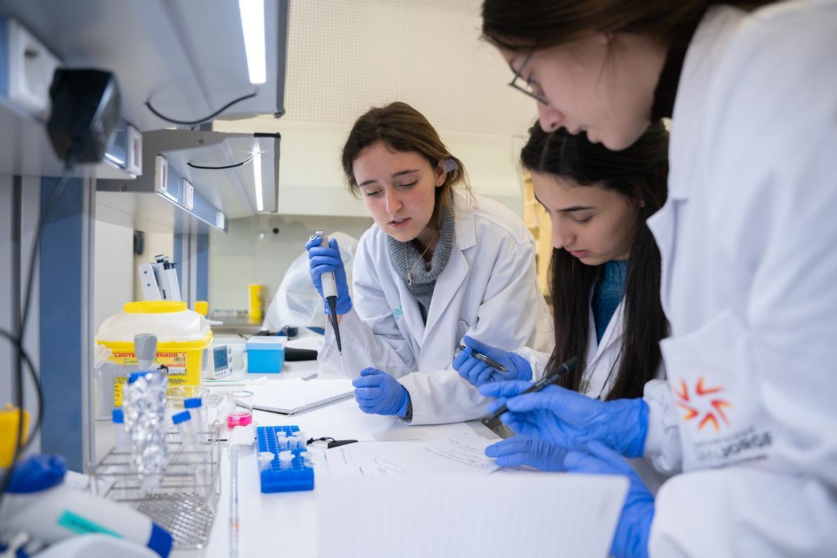 En los laboratorios, alumnos de Farmacia, Bioinformática e Ingeniería Biomédica practican en estos espacios desde el primer curso para aprender a manejar todos los elementos.