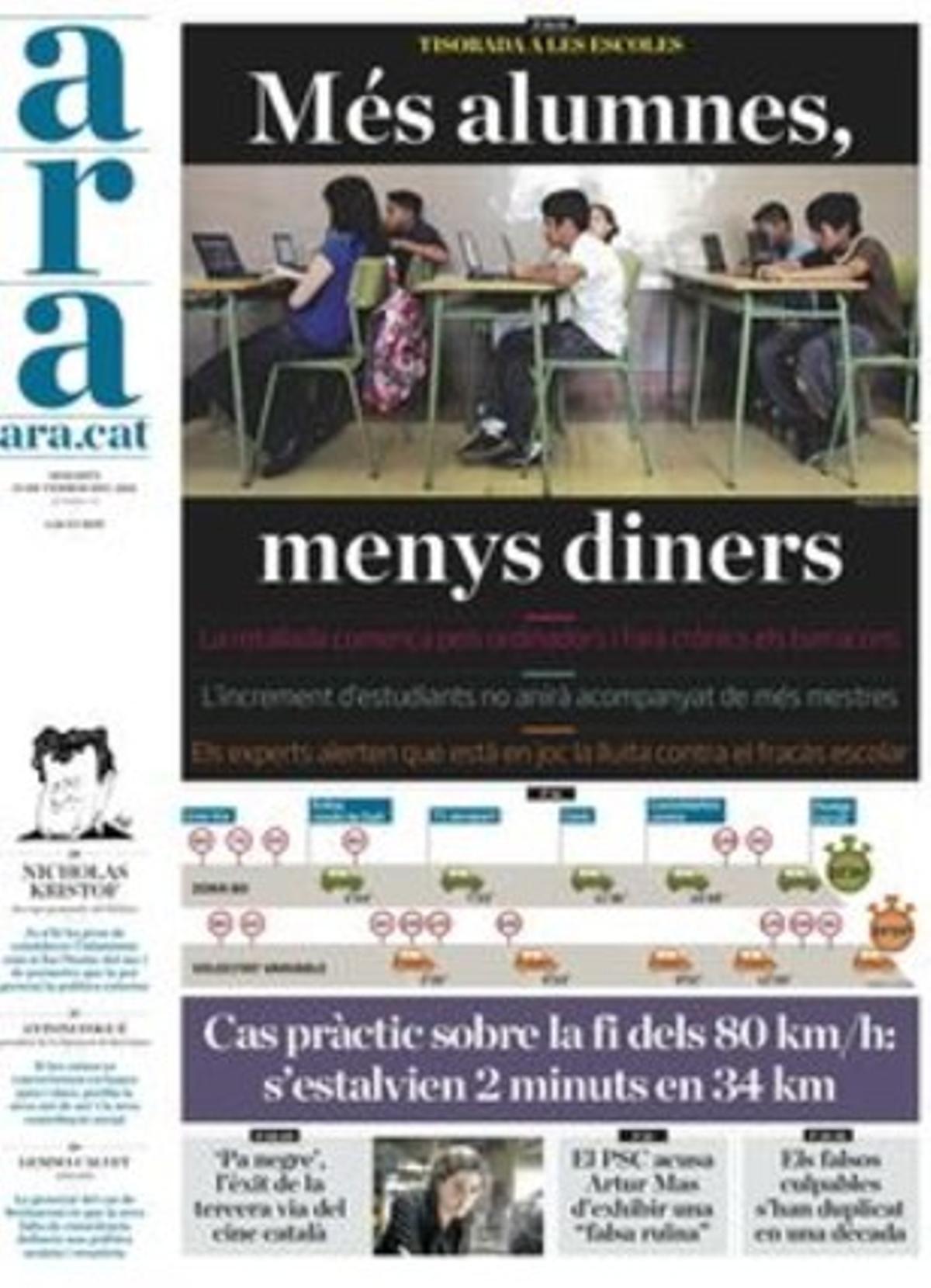 En pàgines interiors ’Ara’ dóna rellevancia també al fet que Felip Puig triga un mes i mig a no deixar ni rastre de Joan Saura i d’ICV.