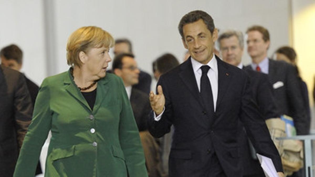 Angela Merkel y Nicolas Sarkozy en Berlín