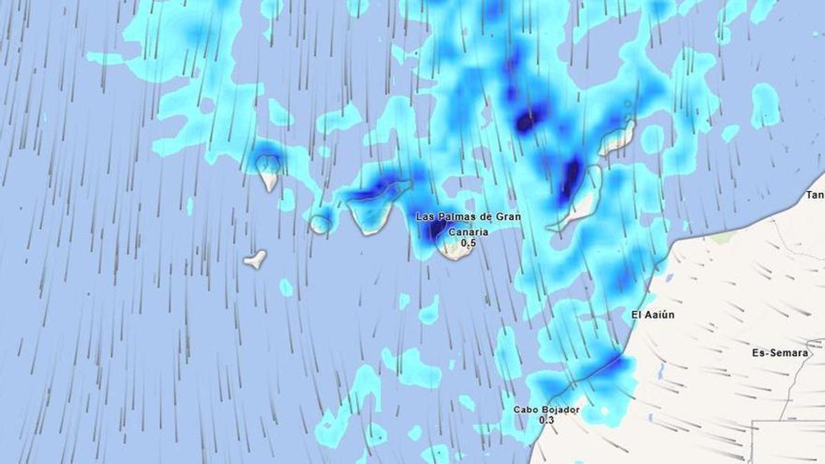 Imagen de satélite del paso de la borrasca Emilia por Canarias en diciembre.