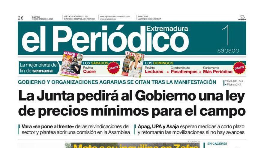 Esta es la portada de EL PERIÓDICO EXTREMADURA correspondiente al día 1 de febrero del 2020