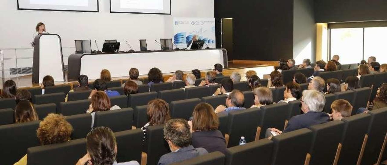 La neumóloga María Torres durante su ponencia en la I Reunión Galega de Déficit de alfa-1 // A. Villar