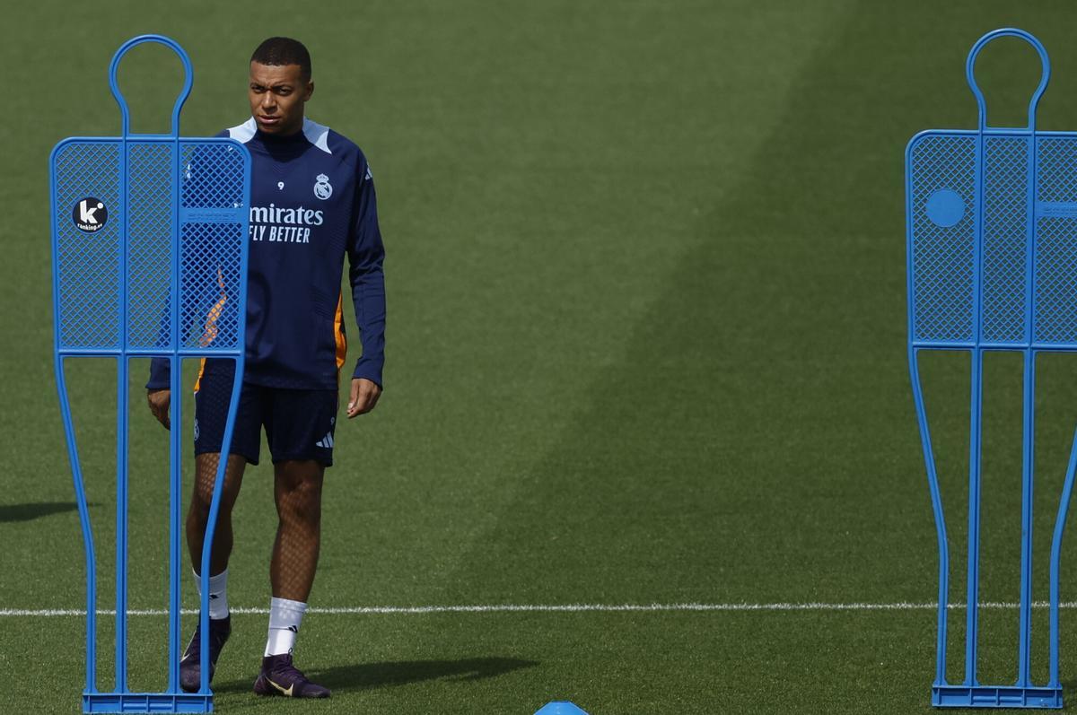 Kylian Mbappé en un entrenamiento del Real Madrid.