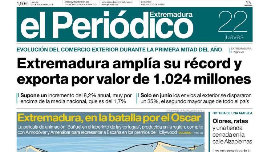 Esta es la portada de EL PERIÓDICO EXTREMADURA correspondiente al día 22 de extremadura del 2019