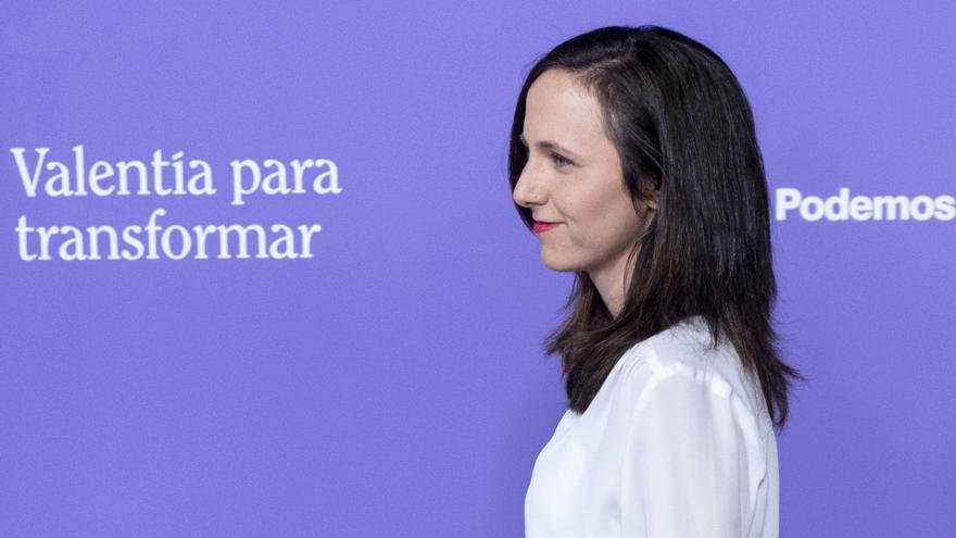 La líder de Podem i ministra de Drets Socials, Ione Belarra, a la seua arribada a una roda de premsa en la seu de Podem, a 29 de maig de 2023, a Madrid (Espanya).