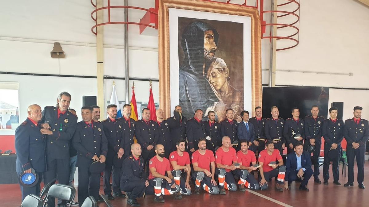 Bomberos del Consorcio de Seguridad y Emergencias de Lanzarote, este miércoles, con motivo de la festividad de su patrón.