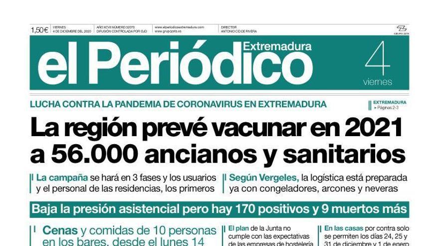 Esta es la portada de EL PERIÓDICO EXTREMADURA correspondiente al día 4 de diciembre del 2020