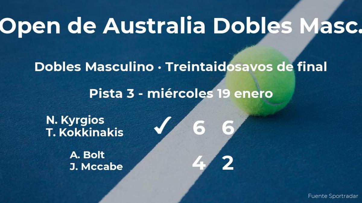 Kyrgios y Kokkinakis le arrebatan la plaza de los dieciseisavos de final a Bolt y Mccabe