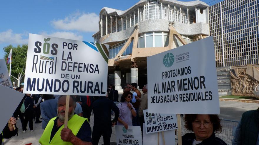 Momento de la manifestación a las puertas de la Asamblea Regional.