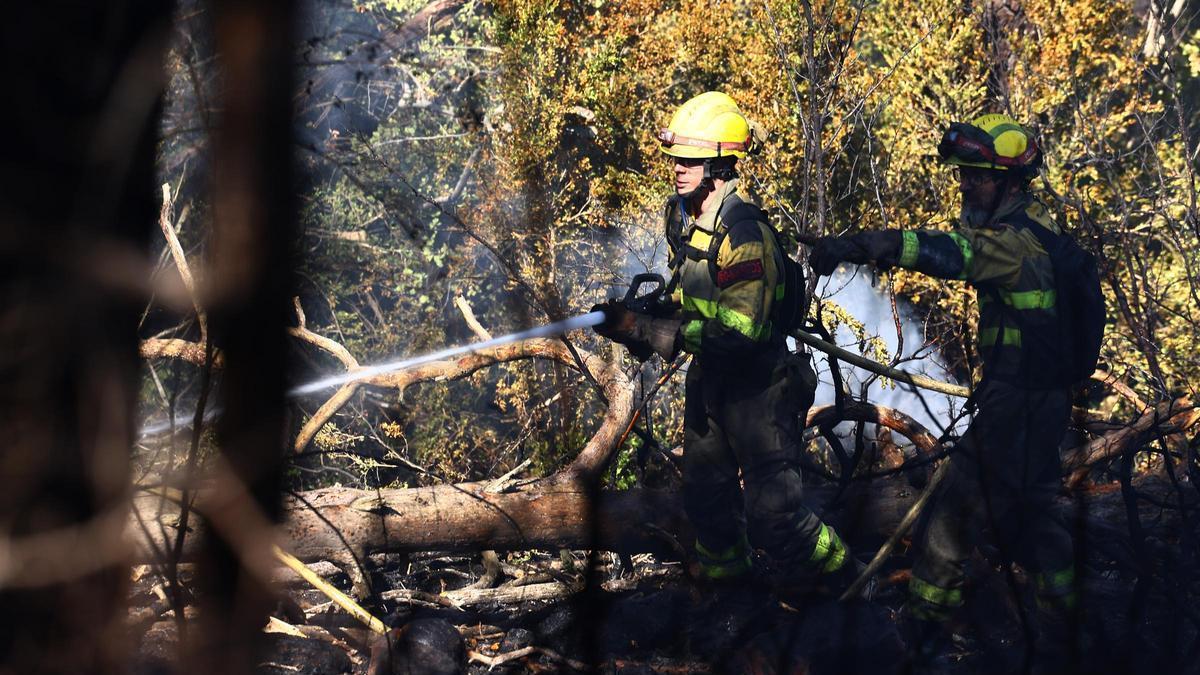 Bomberos en el incendio forestal de las Peñas de Riglos.