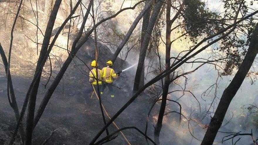 Els bombers treballant ahir en l&#039;incendi d&#039;Esparreguera