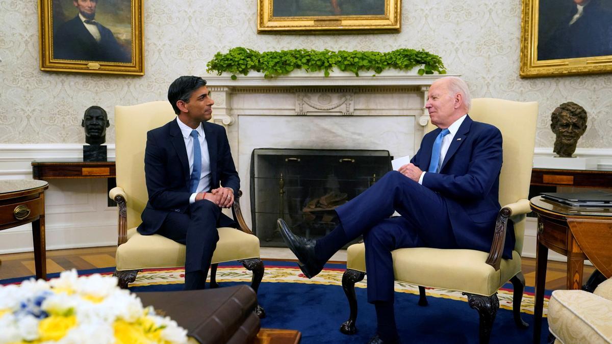 El primer ministro británico, Rishi Sunak, y el presidente de EEUU, Joe Biden, durante su reunión de este jueves en la Casa Blanca.