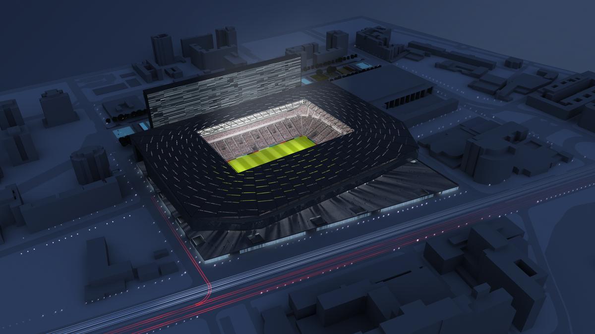 Recreación virtual del proyecto de estadio de Lamela, presentado en 2005 para construir la nueva Romareda.