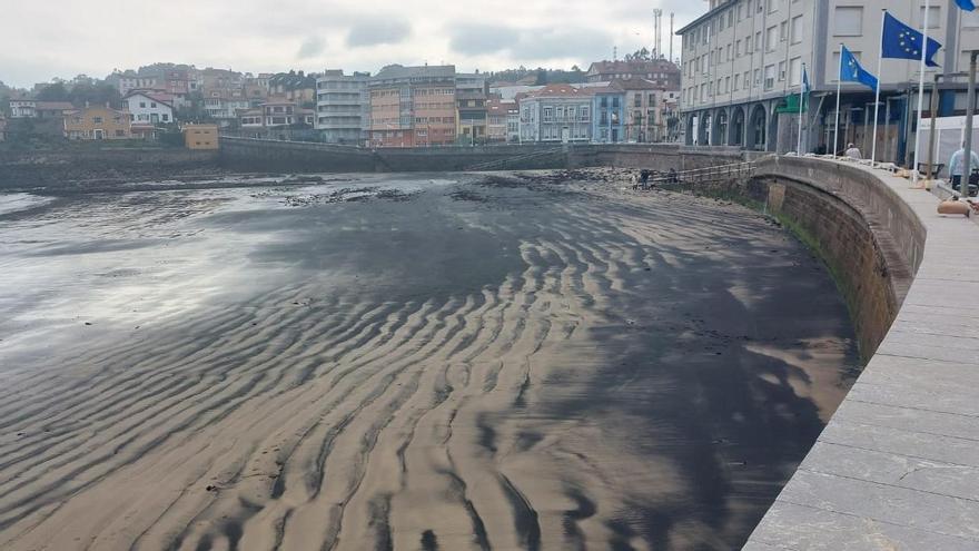 La playa de La Ribera con restos de cisco sobre la arena.