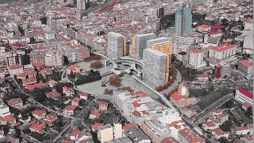 En la recreación de la nueva plaza, sombreada en verde, la superficie que ocupará el nuevo parque urbano.