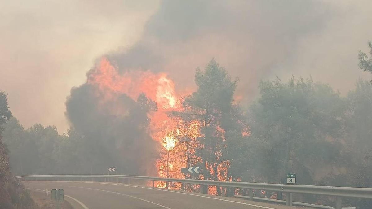 Más de 300 operativos luchan por controlar el incendio de Peñarroya de Tastavíns
