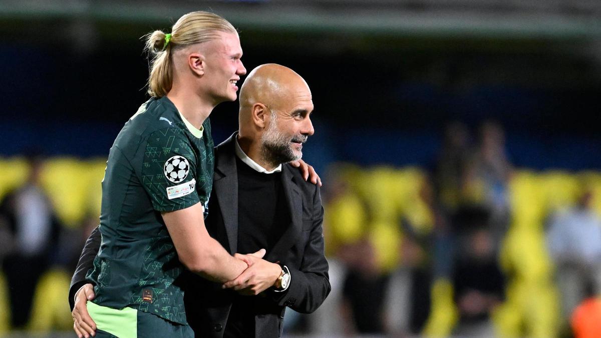 Pep Guardiola y Erling Haaland, en una imagen de archivo