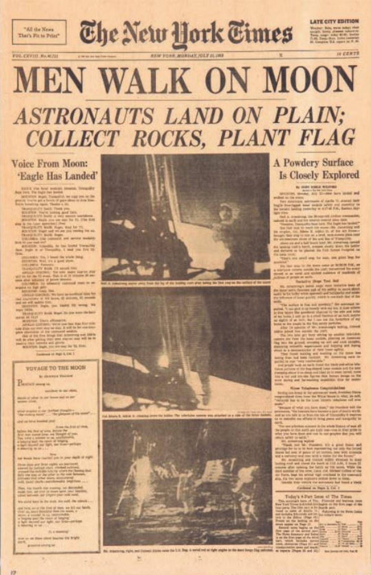 L'arribada de l'home a la Lluna al diari The New York Times.