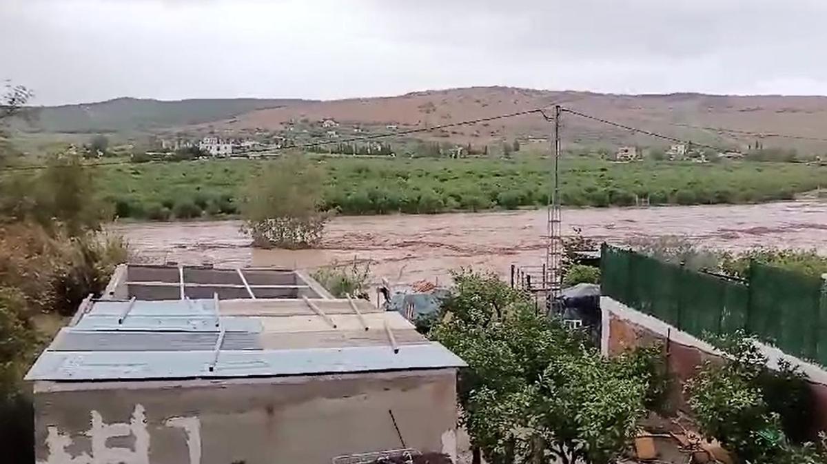 El Guadalhorce baja desbordado a su paso por Álora.
