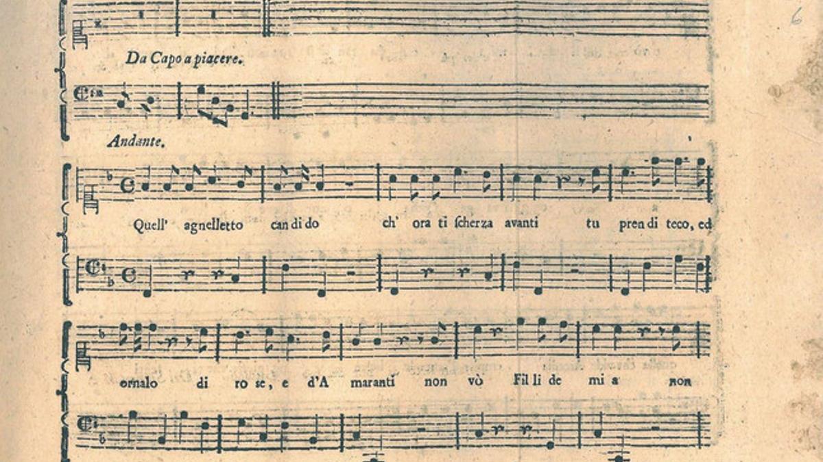 Fragmento del manuscrito de la cantata escrita por Mozart y Salieri