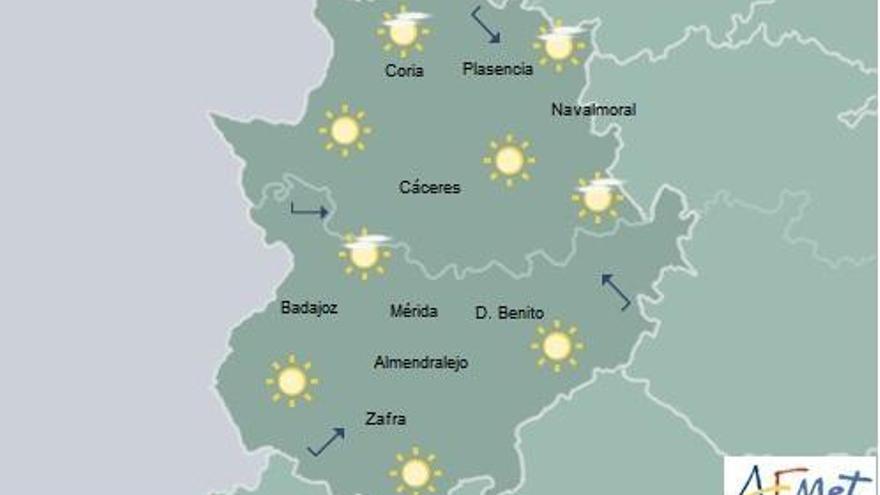 Cielo poco nuboso o despejado temperaturas en ascenso, ligero en las mínimas