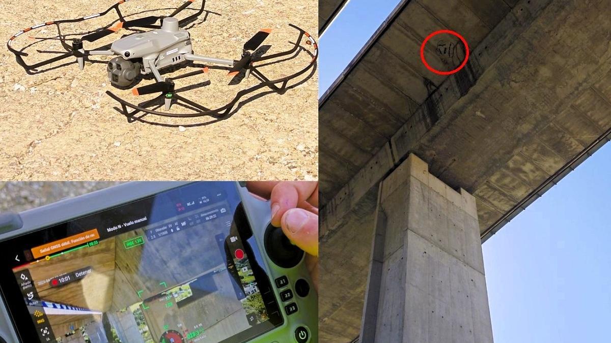 Los drones desplegados por Ausol en los viaductos de la AP-7 en Málaga.