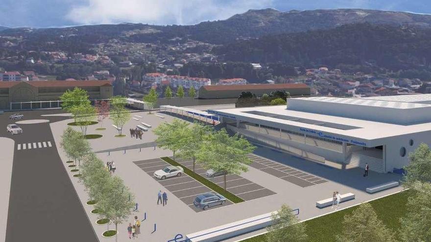 Proyecto de reforma de la estación de autobuses de Pontevedra con la nueva plaza que se creará ante su fachada. // Faro