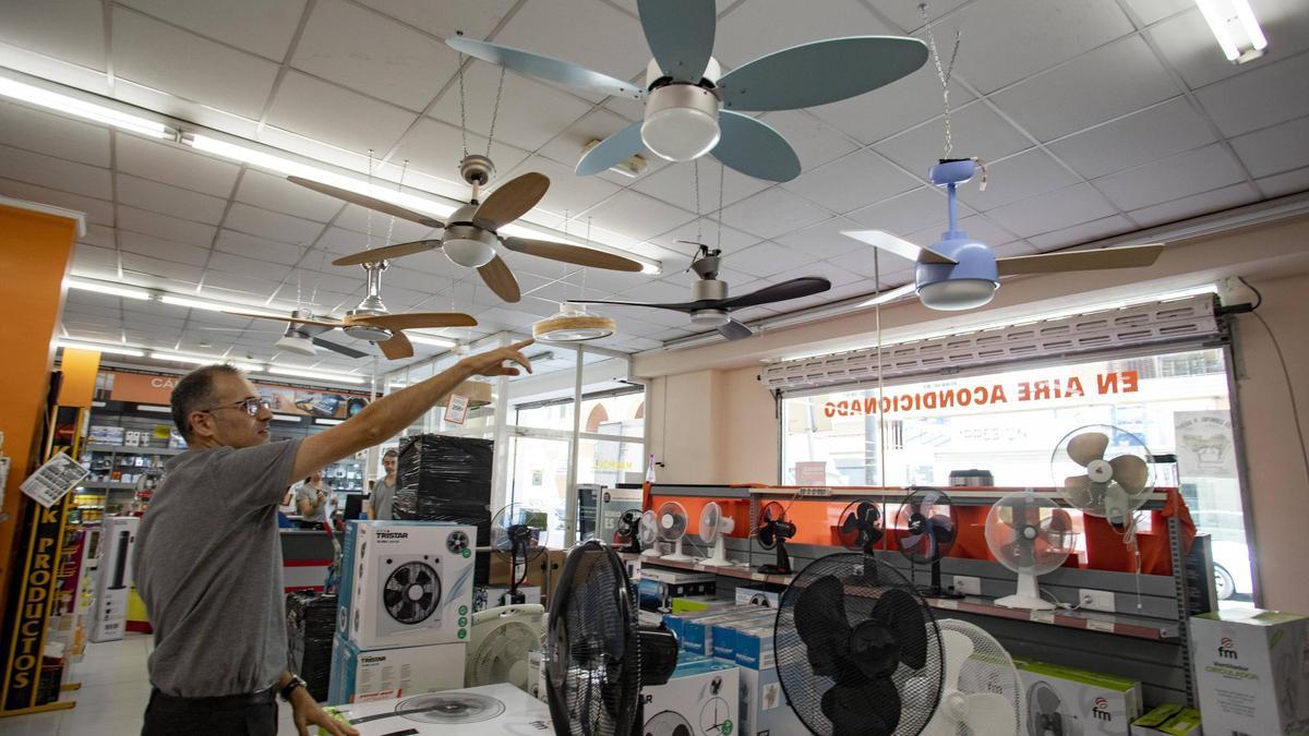 Una tienda de ventiladores de Xàtiva, este verano.