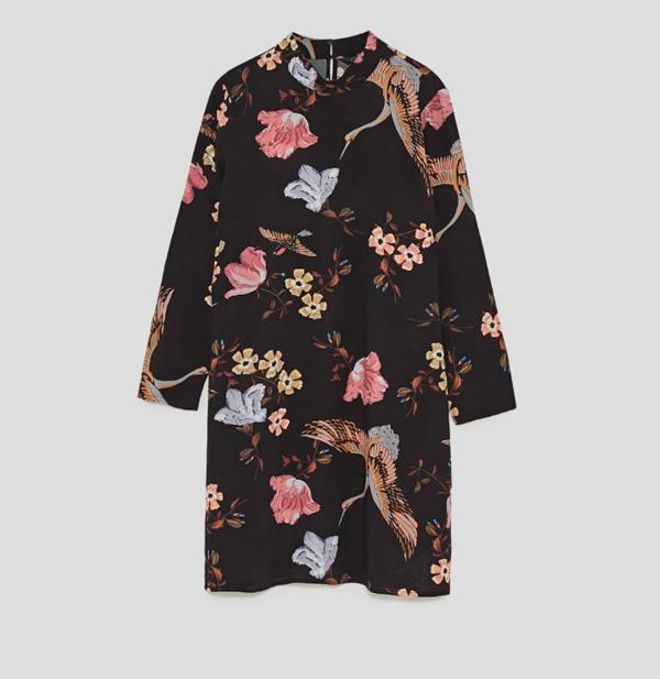 Vestido estampado oriental con flores, Zara