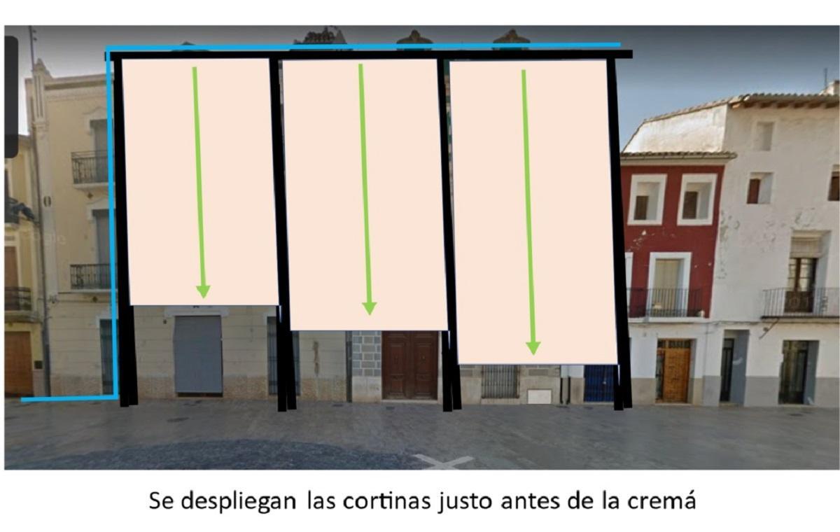 Las cortinas se desplegarán durante la 'cremà' y se replegarán en el resto de actos.