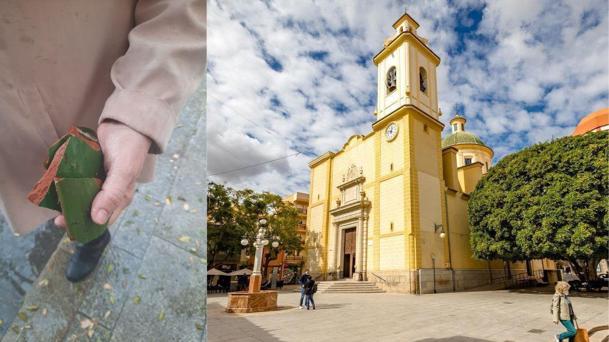 Los cascotes desprendidos junto a la Iglesia de San Vicente, en imagen de archivo