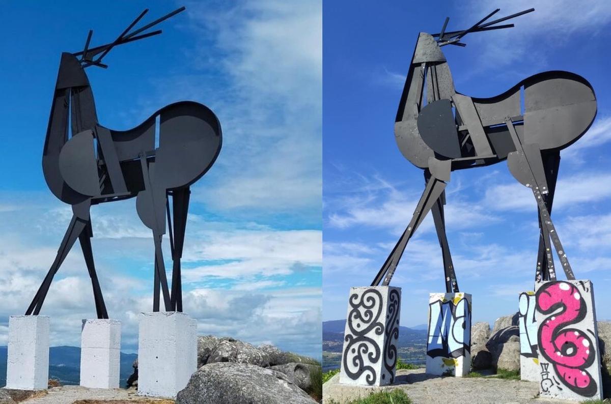 Pintadas en la escultura do Cervo, ubicada en el mirador del mismo nombre, en Portugal.