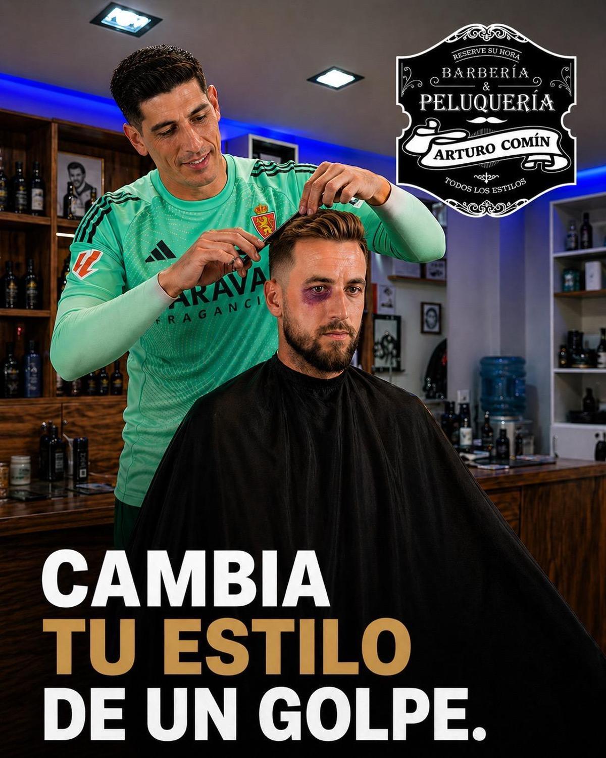 Imagen editada con IA en la que Esteban Andrada le corta el pelo a Jorge Pulido