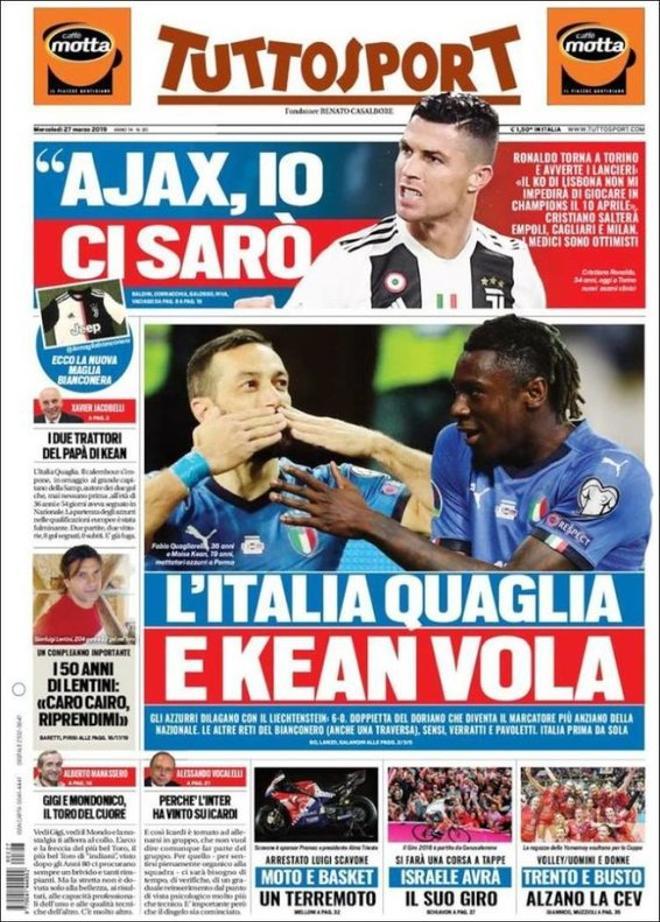 La portada de Tuttosport del 27 de marzo