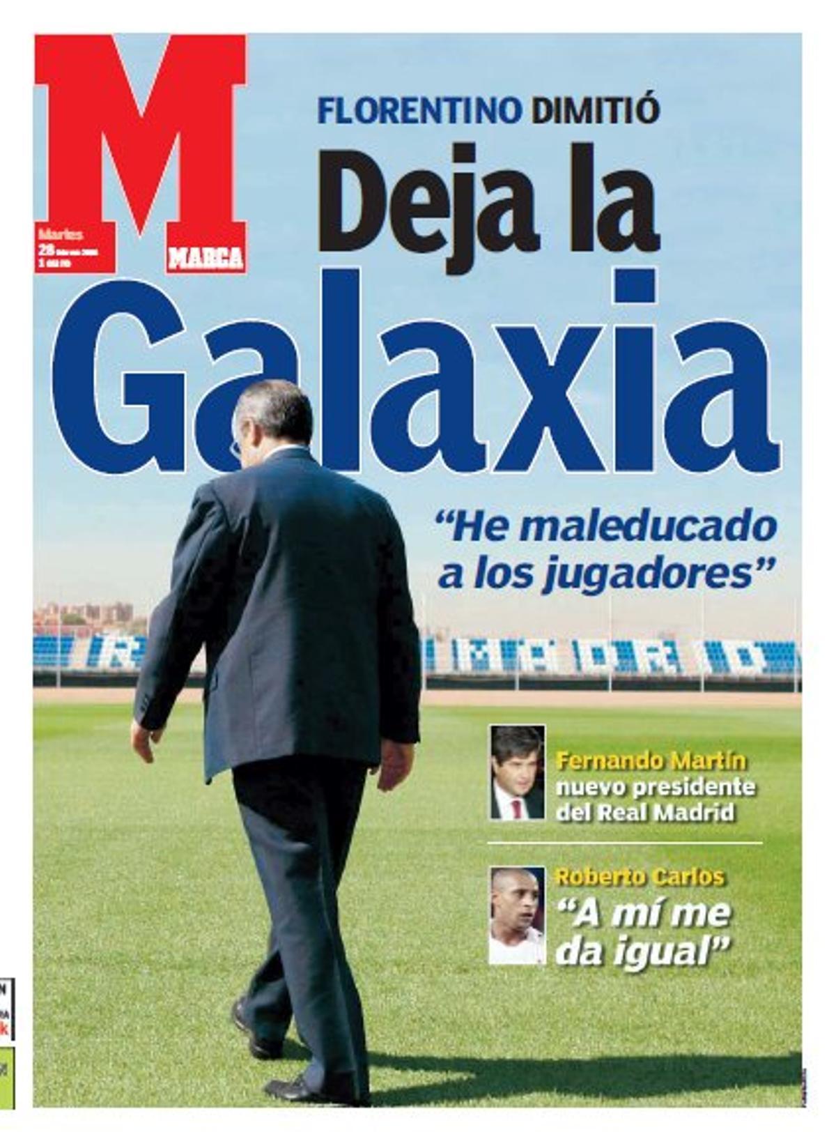 Portada del Marca en 2006 en la que Florentino Pérez dimite.