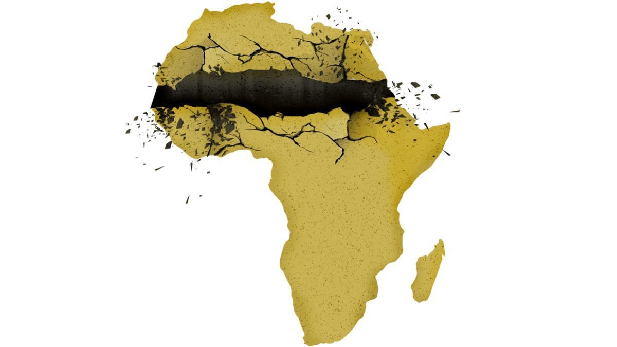 Ilsutración de África con la grieta marcada del Sahel.