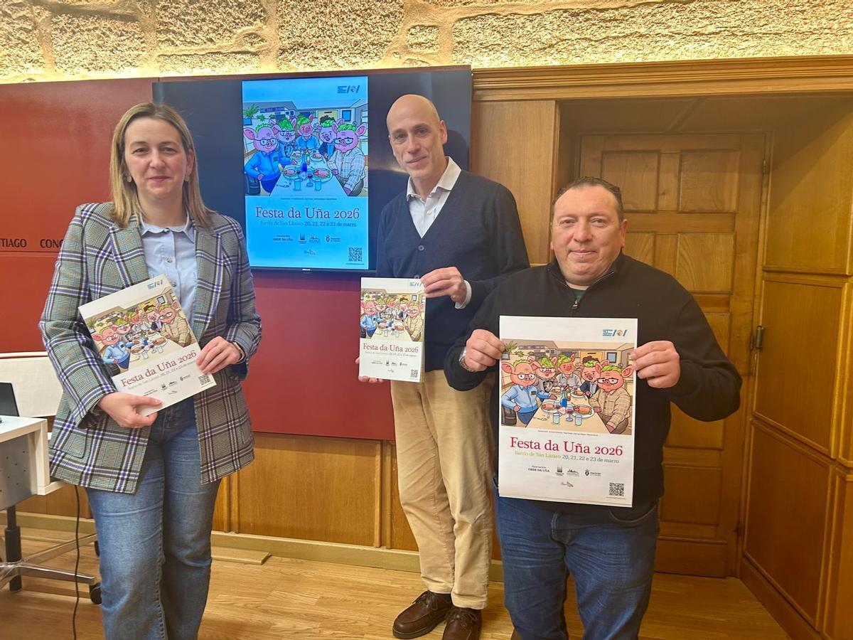 Louzao, Nicolás y Neira, en la presentación de la Festa da Uña de San Lázaro.