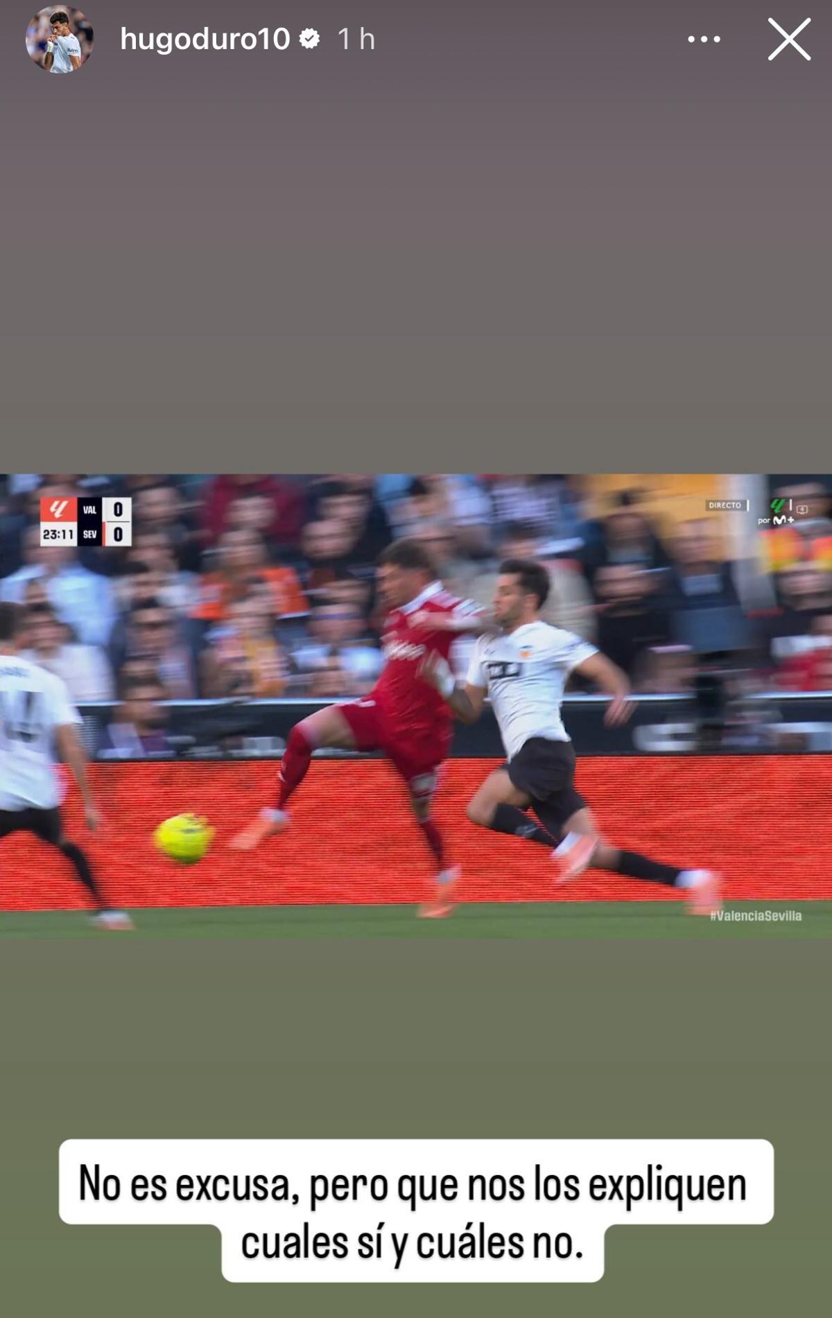 Post de Hugo Duro tras el Valencia - Sevilla