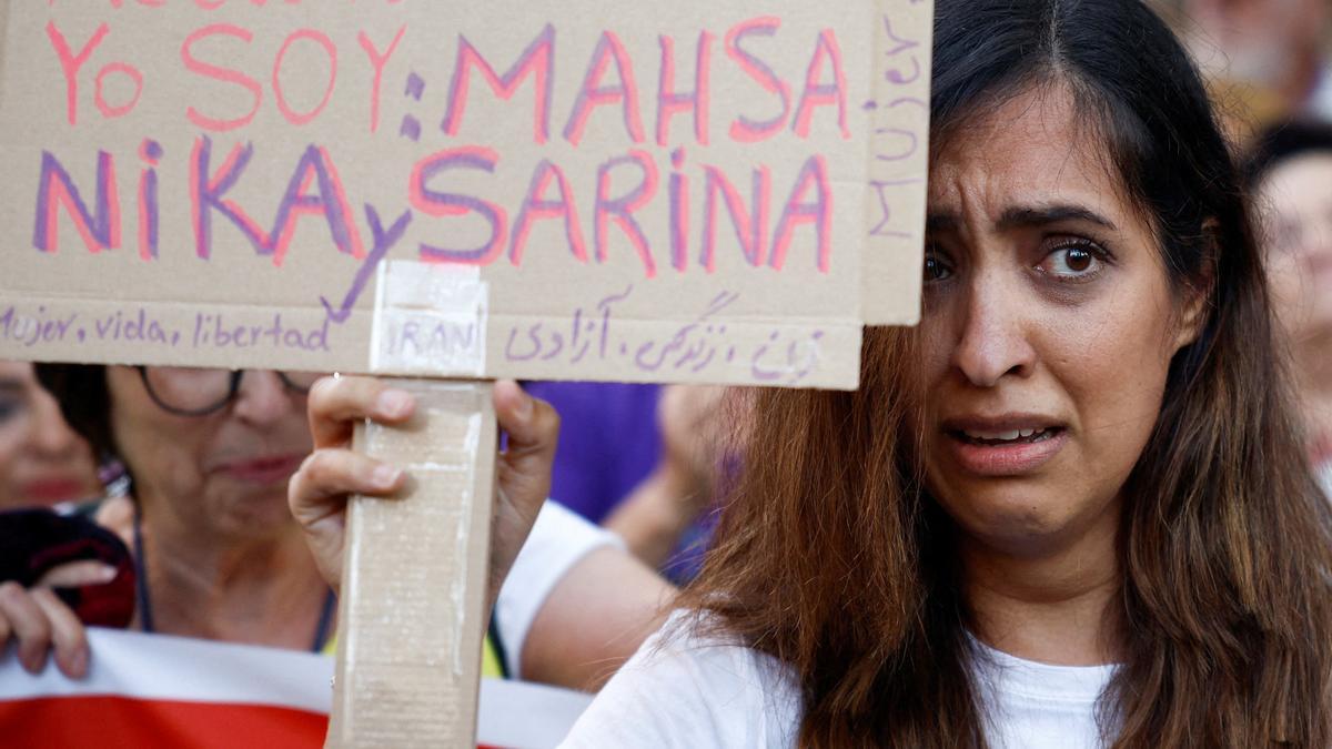 Protest in front of the Iranian Embassy in support of anti-regime protests in Iran following the death of Mahsa Amini