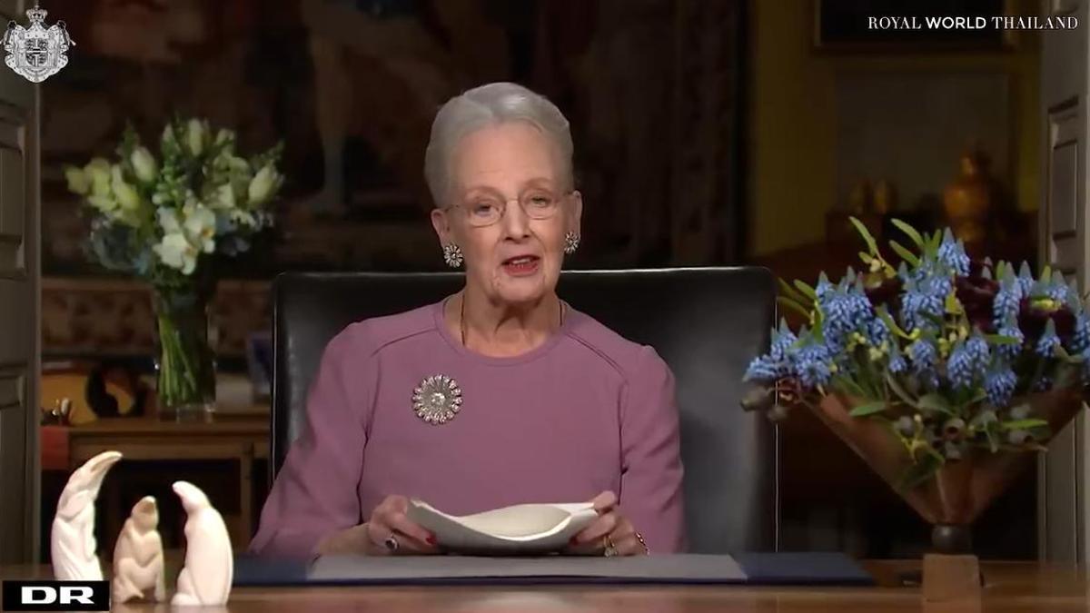 La Reina de Dinamarca durante el discurso de Año Nuevo de 2022.