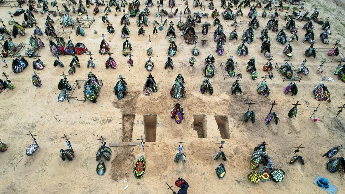 View of graves for people killed during Russia's invasion of Ukraine, in Irpin