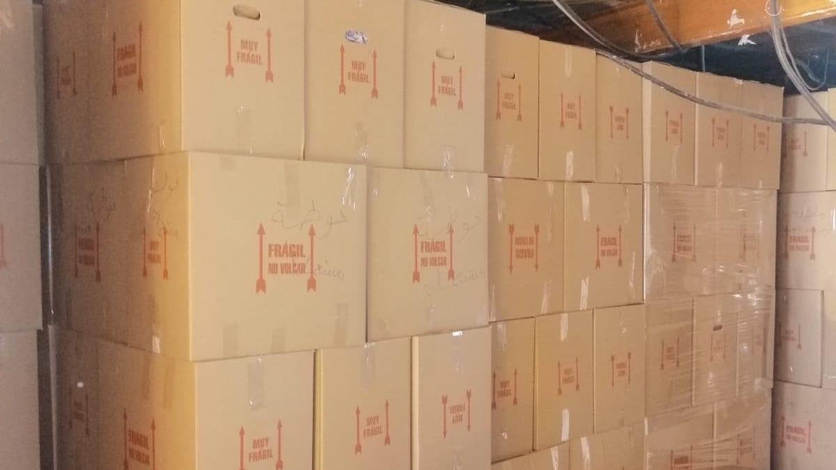 Cajas con donaciones de la sociedad marroquí de Murcia que serán enviadas a Marruecos
