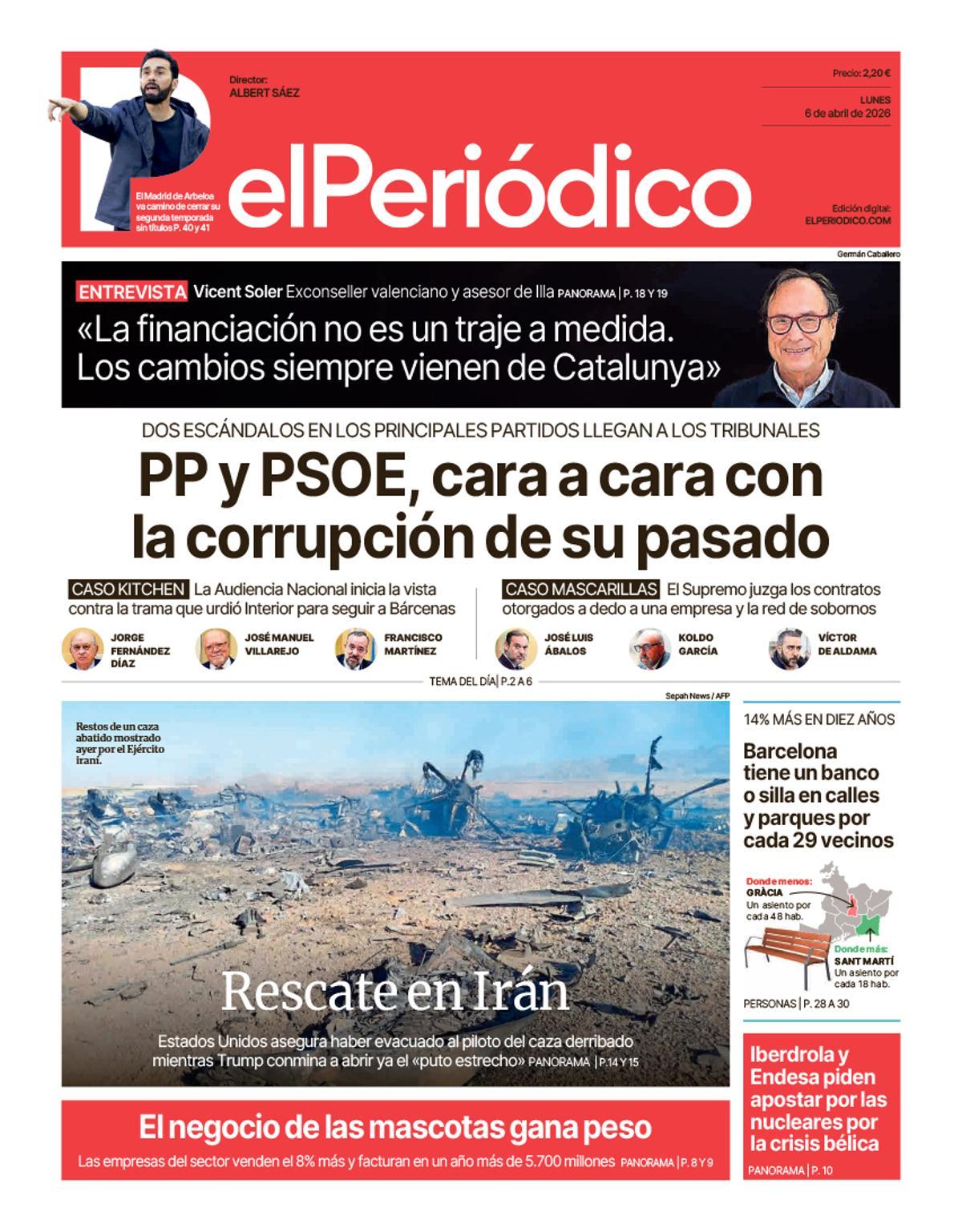 La portada de EL PERIÓDICO del 6 de abril de 2026