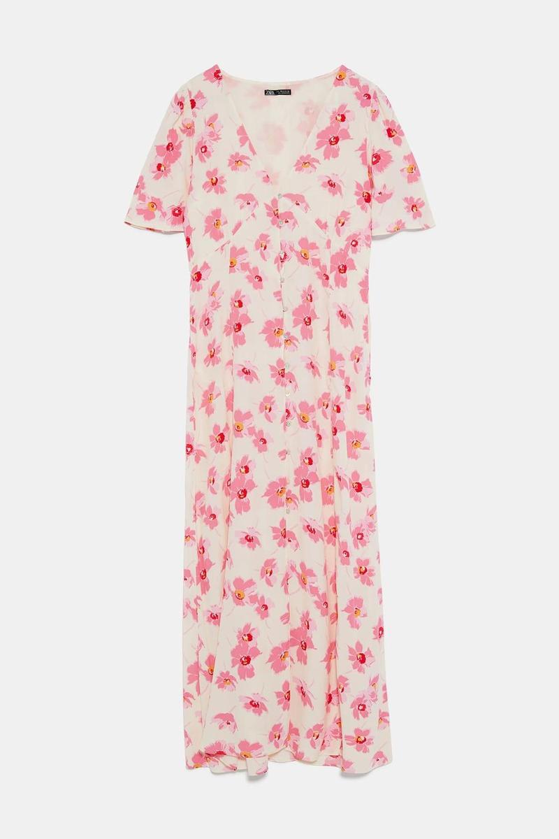 Vestido largo floral de Zara (Precio: 29,95 euros)