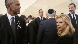 Barack Obama y el Rey Felipe VI durante el funeral por Simon Peres