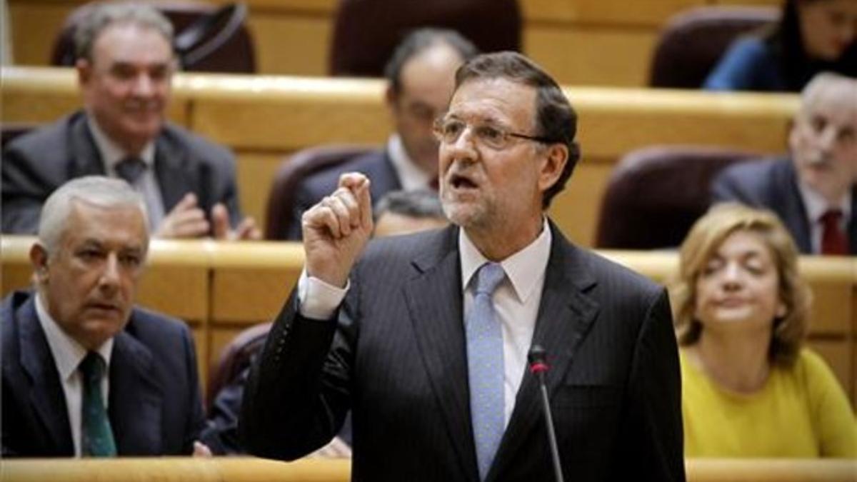El presidente del Gobierno, Mariano Rajoy, durante la sesión de control al Gobierno en el Senado, en enero del 2013.