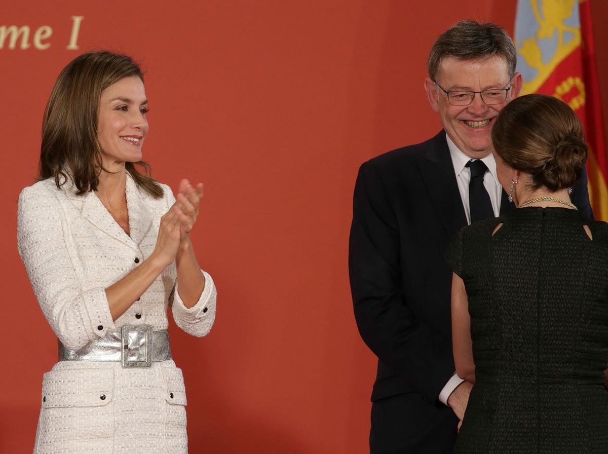 Letizia Ortiz con vestido de tweed de Felipe Varela